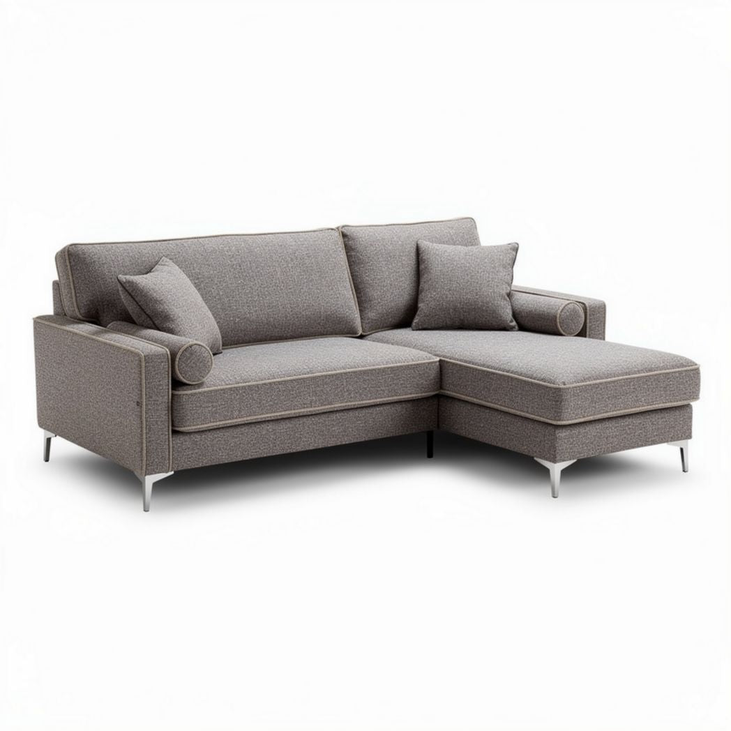 Sofa narożna z szarym obiciem i metalowymi nóżkami 240 x 90 x 85cm