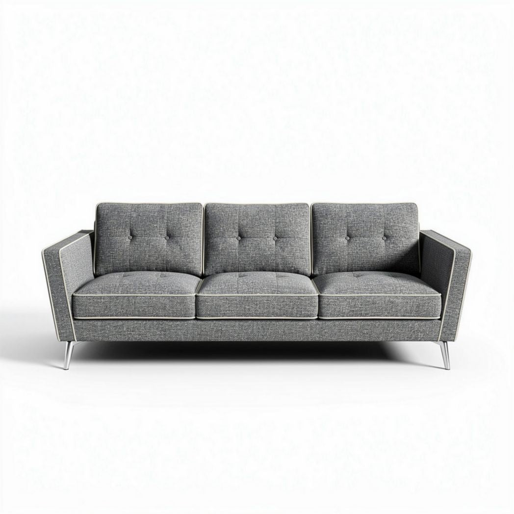 Sofa trzyosobowa w odcieniu szarym o wymiarach 200 x 90 x 85cm z metalowymi nogami